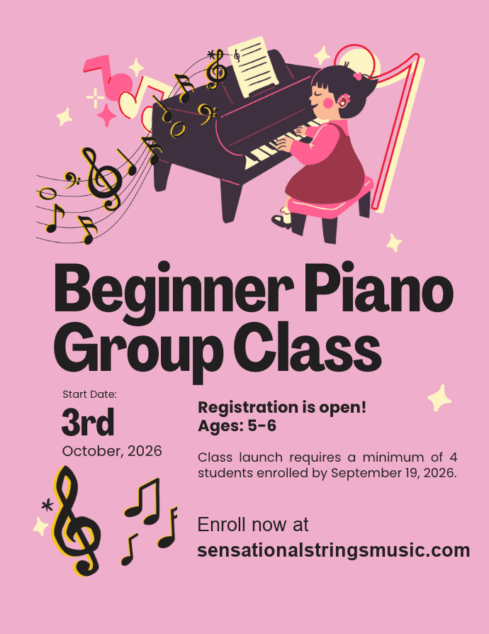 Beginner Piano Group Class — ages 5–6, starts October 3, 2026; enroll at sensationalstringsmusic.com